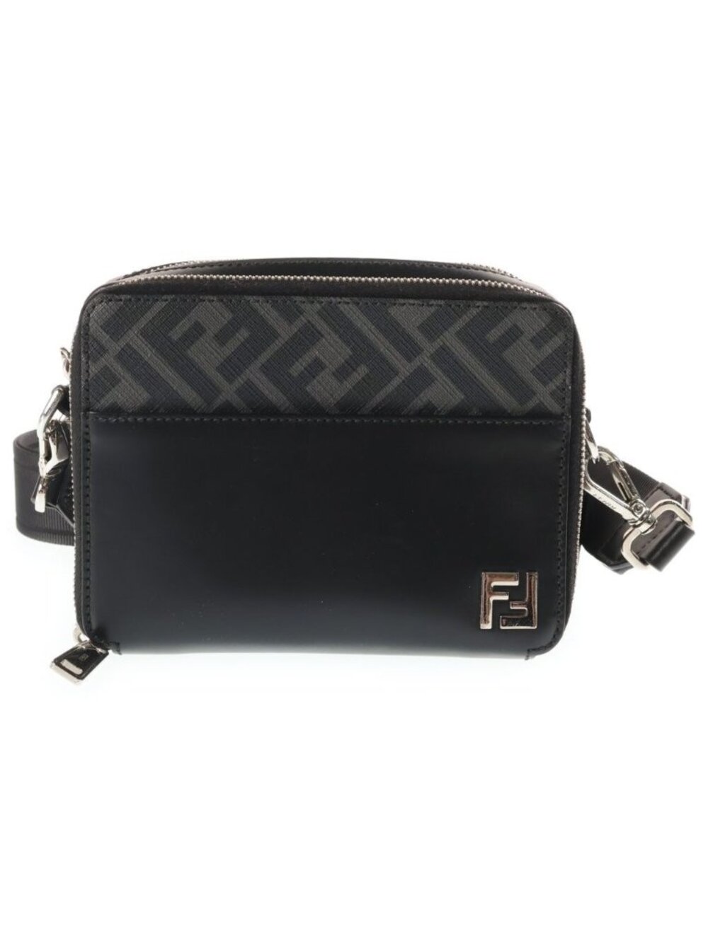 Fendi Square FF Camera Case Shoulder Bag 2-Way Zucca Pattern Leather Silver